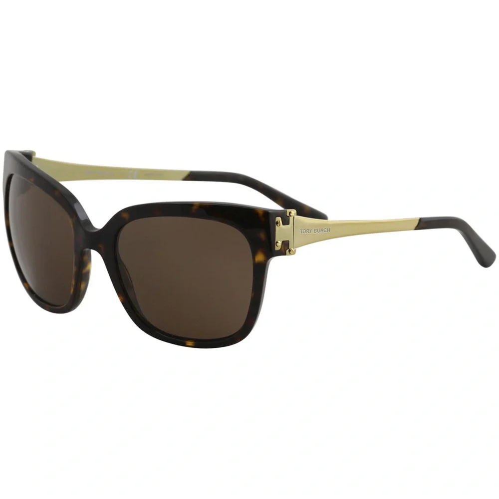 TORY BURCH Sunglasses Havana Tortoise Square Gold Frame Brown Lens NWT